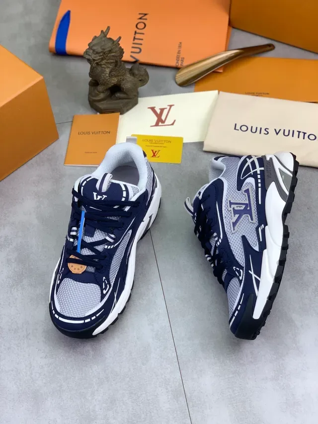 Louis Vuitton LV Trainer Navy Gray Sole Mesh And Synthetic Overlay Chunky Sneakers 6