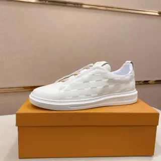 Louis Vuitton LV Trainer Zapatillas Lifestyle Blanco Beige Slip-On Cuero Checkerboard Quiltado
