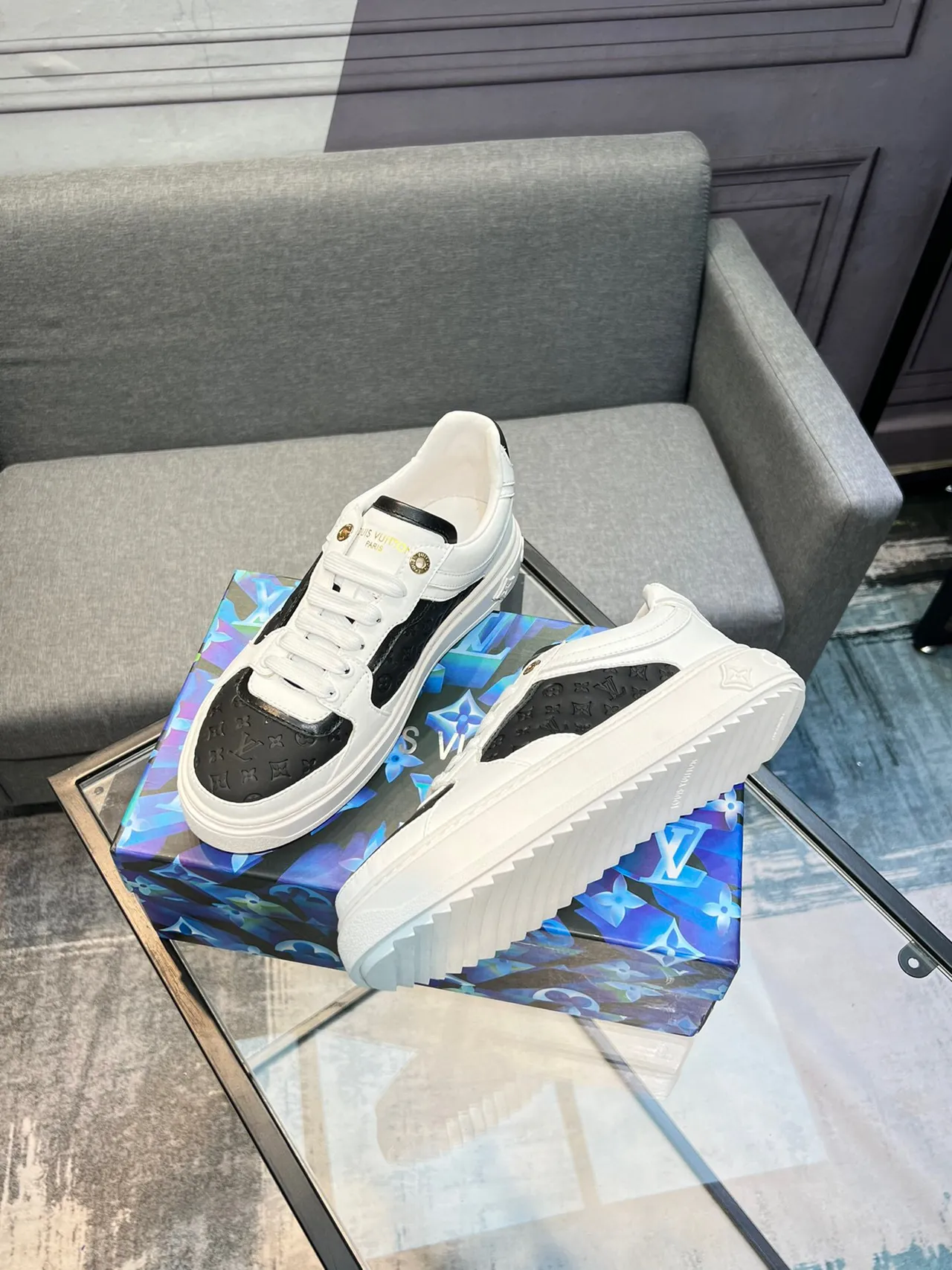Louis Vuitton LV Trainer White Black Monogrammed Leather Panel Two-Tone Lifestyle Sneakers 4