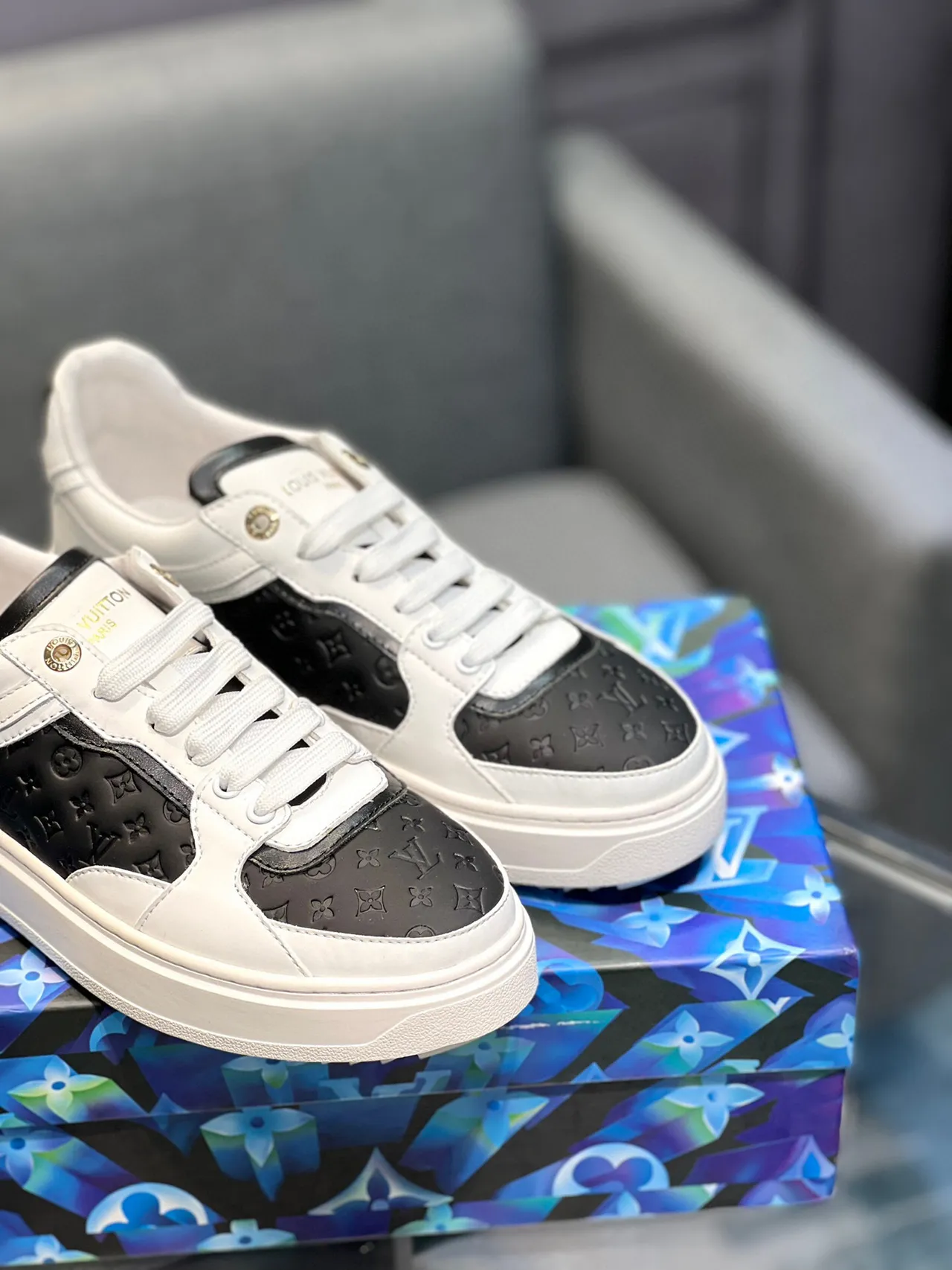Louis Vuitton LV Trainer White Black Monogrammed Leather Panel Two-Tone Lifestyle Sneakers 9