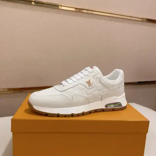 Louis Vuitton LV Trainer Zapatillas Blancos Marrones Acolchados Monogram Superior Placa de Oro Lifestyle