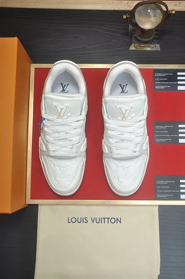 Louis Vuitton LV Trainer White Monochrome Layered Textile Construction Lifestyle Sneakers 5
