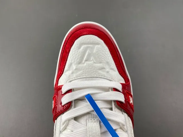 Louis Vuitton LV Trainer White Red Monogram Leather Glossy Overlays Lifestyle Sneakers 5