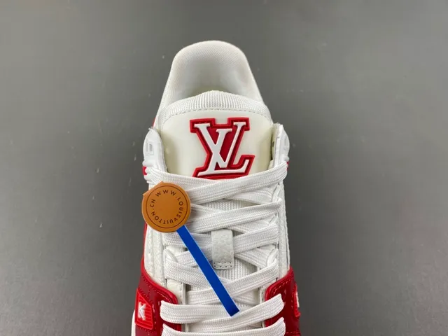 Louis Vuitton LV Trainer White Red Monogram Leather Glossy Overlays Lifestyle Sneakers 6