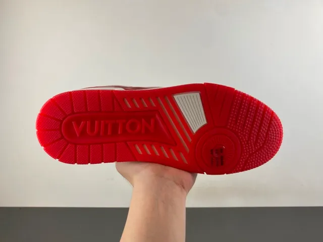 Louis Vuitton LV Trainer White Red Monogram Leather Glossy Overlays Lifestyle Sneakers 9