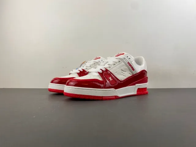 Louis Vuitton LV Trainer White Red Monogram Leather Glossy Overlays Lifestyle Sneakers 10