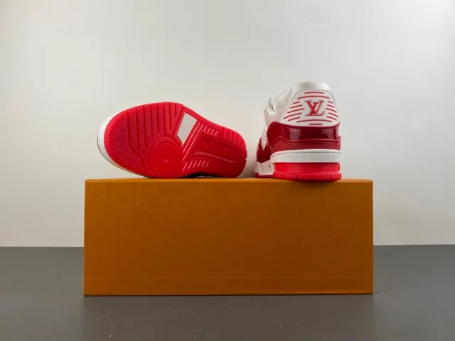 Louis Vuitton LV Trainer White Red Monogram Leather Glossy Overlays Lifestyle Sneakers 16