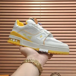 Louis Vuitton LV Trainer Blanco Amarillo Cuero Layered Superior Esculpido Dual Density Midsole Lifestyle Sneakers
