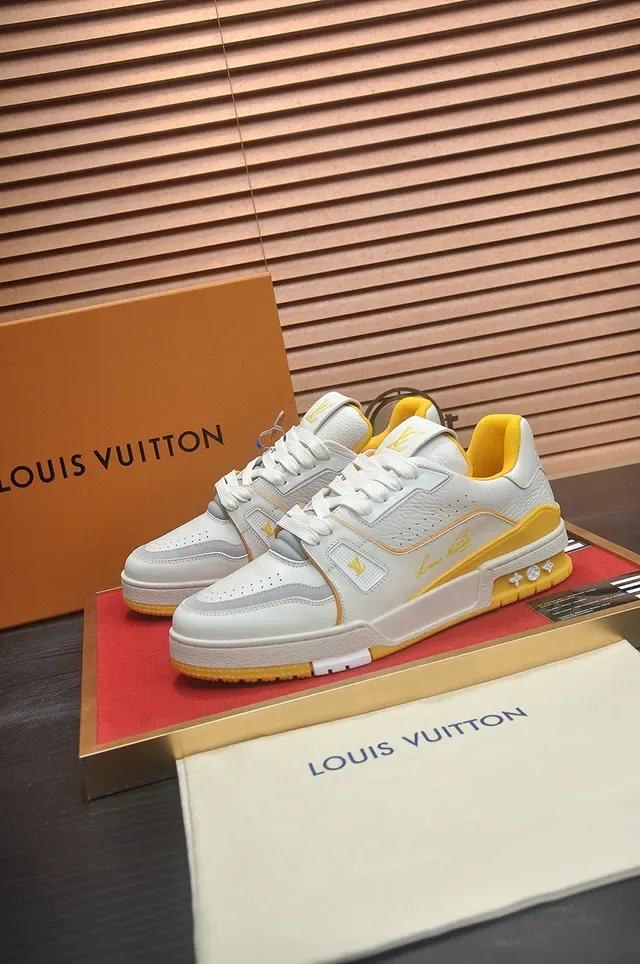Louis Vuitton LV Trainer Blanc Jaune Cuir Couche Supérieure Sculpté Densité Double Midsole Lifestyle Sneakers 4