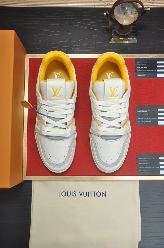 Louis Vuitton LV Trainer Blanc Jaune Cuir Couche Supérieure Sculpté Densité Double Midsole Lifestyle Sneakers 5