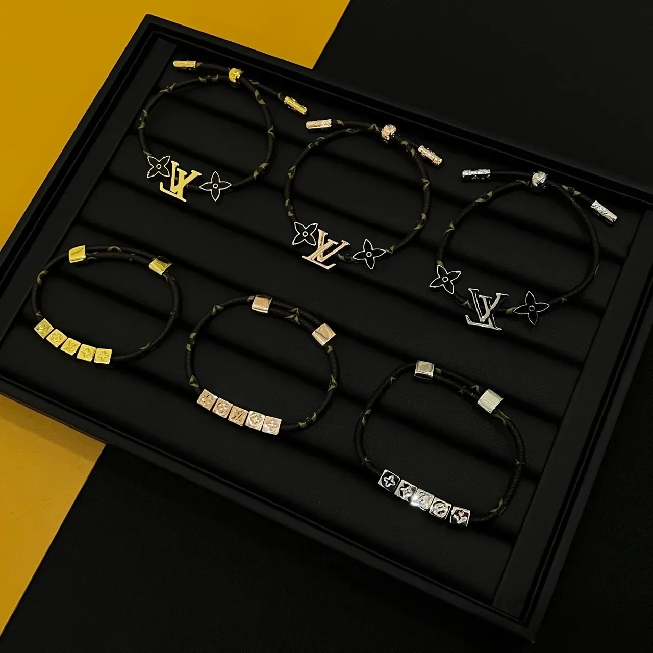 Louis Vuitton Monogram and Flower Charm Chain Bracelets 4