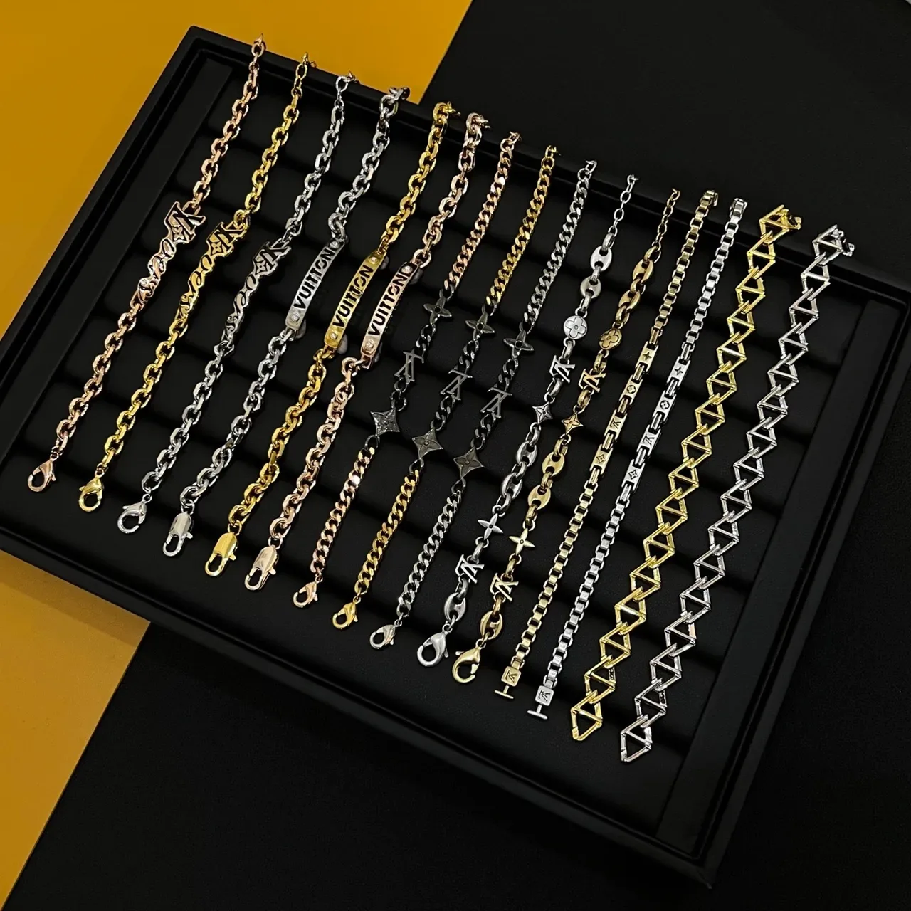 Louis Vuitton Monogram and Flower Charm Chain Bracelets 5