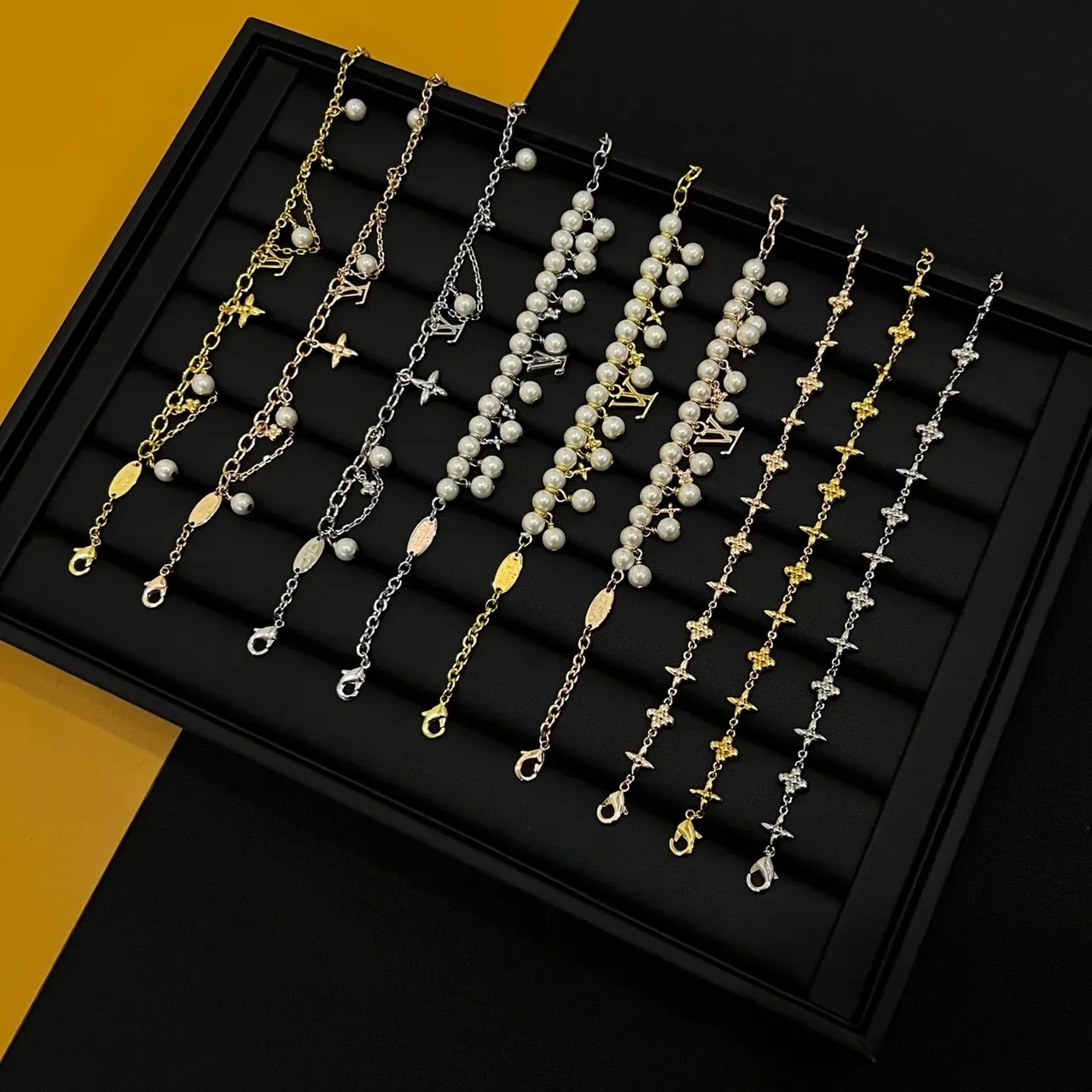 Louis Vuitton Monogram and Flower Charm Chain Bracelets 6