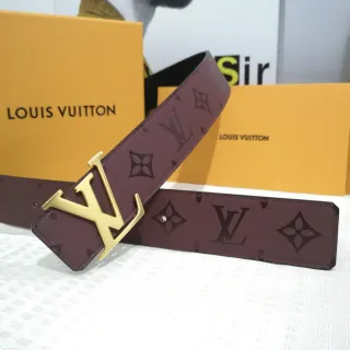 Louis Vuitton Monogram Belt بورجوندي ذهبي الدرجة جلد