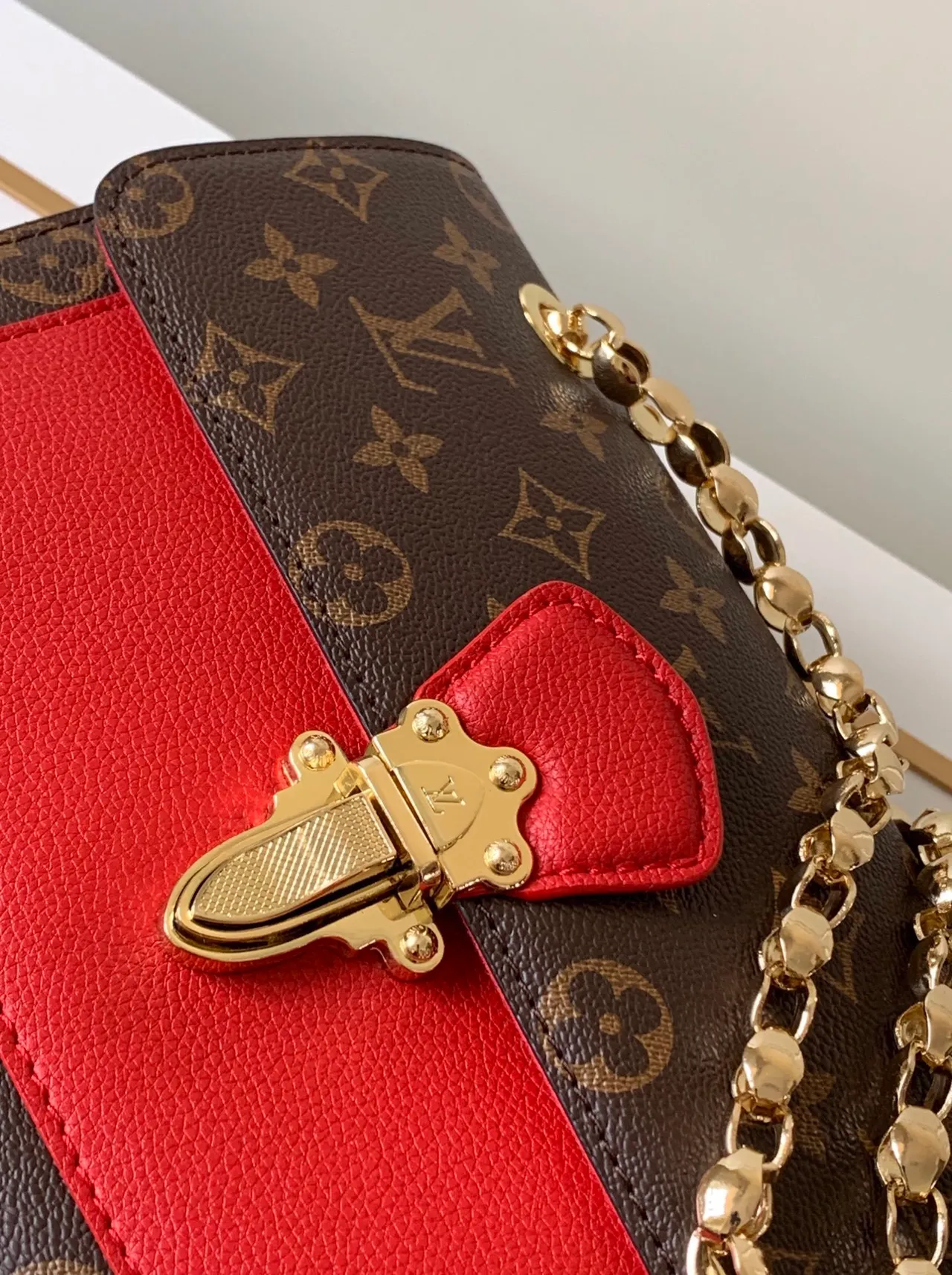 Louis Vuitton Monogram Canvas and Red Leather Chain Bag 4
