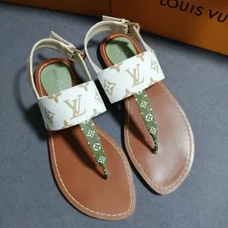Louis Vuitton मोनोग्राम कैनवास थोंग सैंडल्स सफेद ऑलिव टैन कैजुअल सैंडल्स