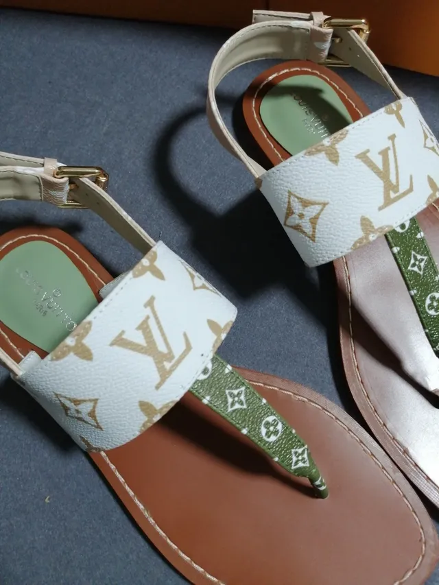 Louis Vuitton 印花帆布人字拖凉鞋 白橄榄褐色休闲凉鞋 2