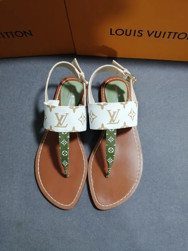 Louis Vuitton 印花帆布人字拖凉鞋 白橄榄褐色休闲凉鞋 5
