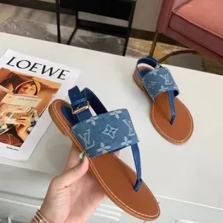 Louis Vuitton मोनोग्राम डेनिम थॉन्ग सैंडल कज़ुअल सैंडल्स