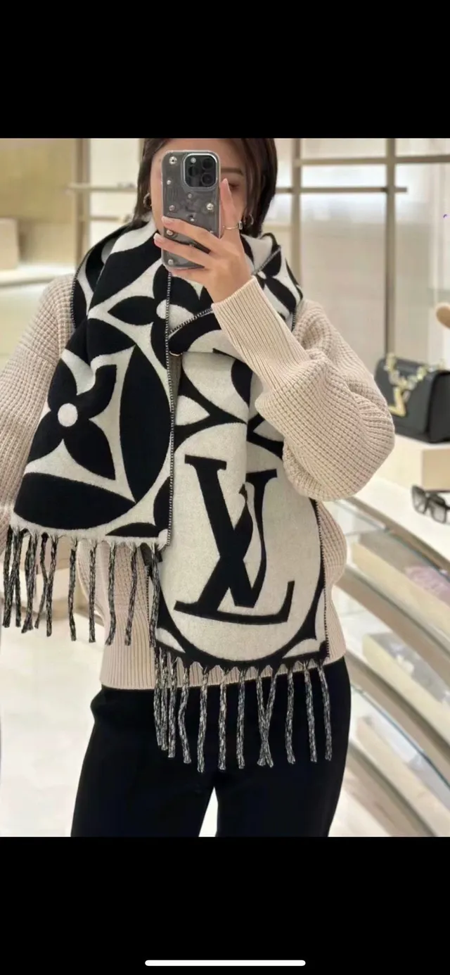 Louis Vuitton Monogram Eclipse Print Black and White Cashmere Scarf 3