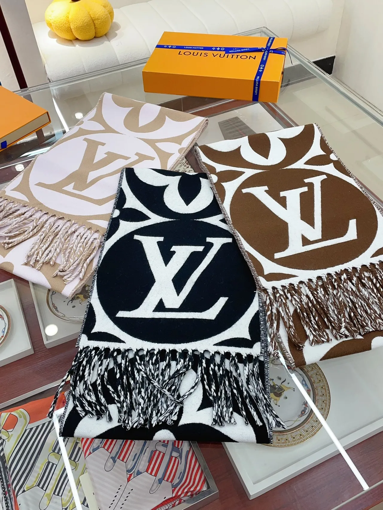 Louis Vuitton Monogram Eclipse Print Black and White Cashmere Scarf 6