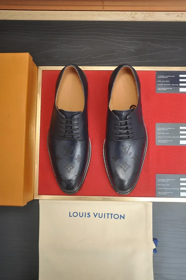 Louis Vuitton Monogram-Embossed Navy Blue Oxford Shoes 5