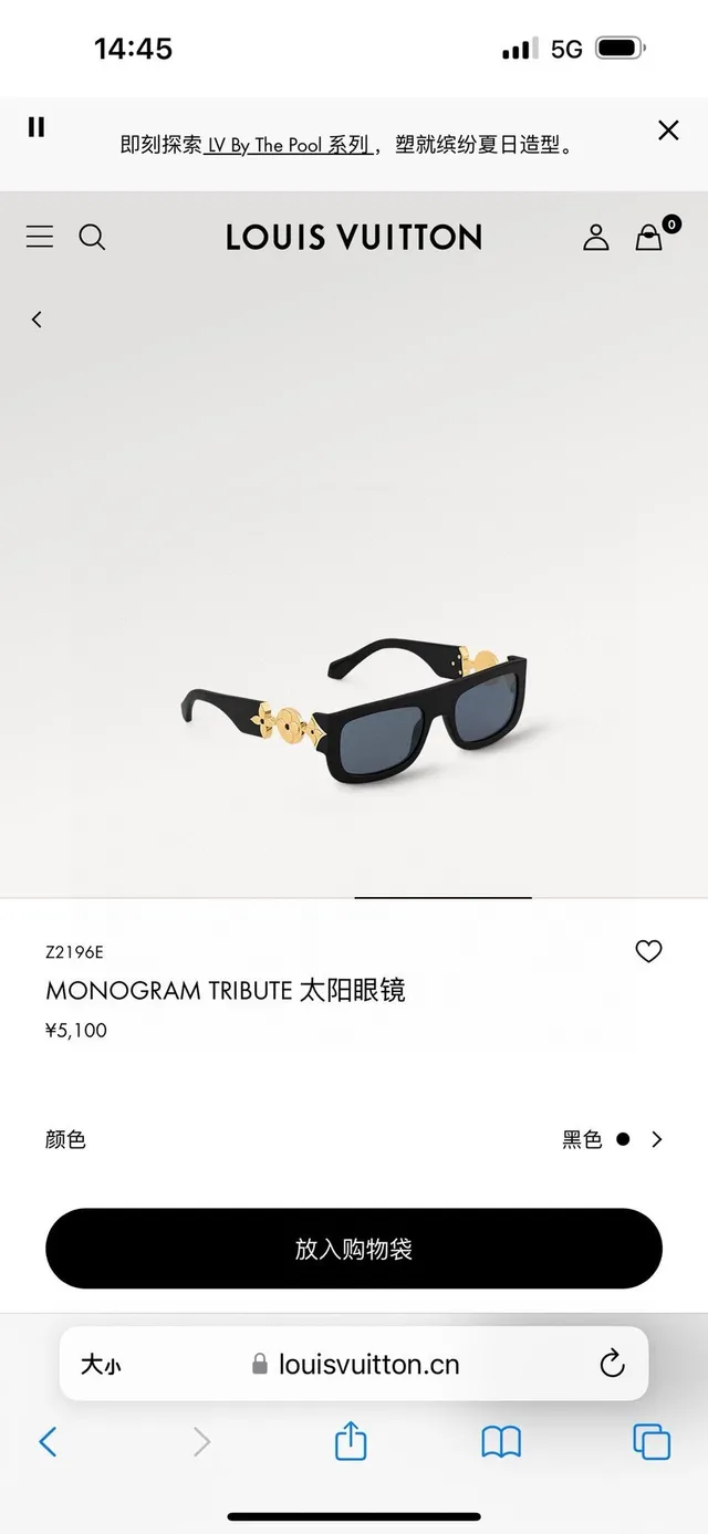 Louis Vuitton 花朵图案 长方形 亮面 黑色 太阳镜 2