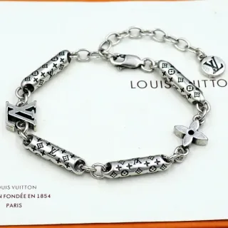 Louis Vuitton Monogram Hardware Plata Negro Enlaces Cilíndricos Elementos de Encanto Mixtos Pulsera