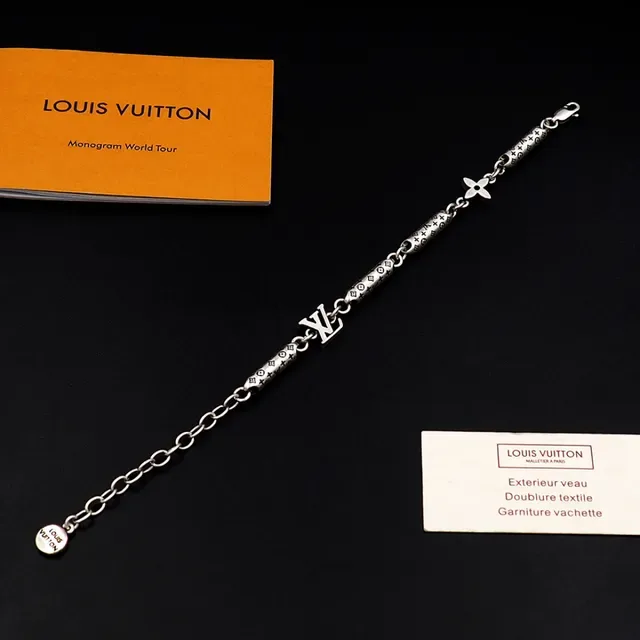 Louis Vuitton Monogram Hardware Silver Black Cylindrical Links Mixed Charm Elements Bracelet 2