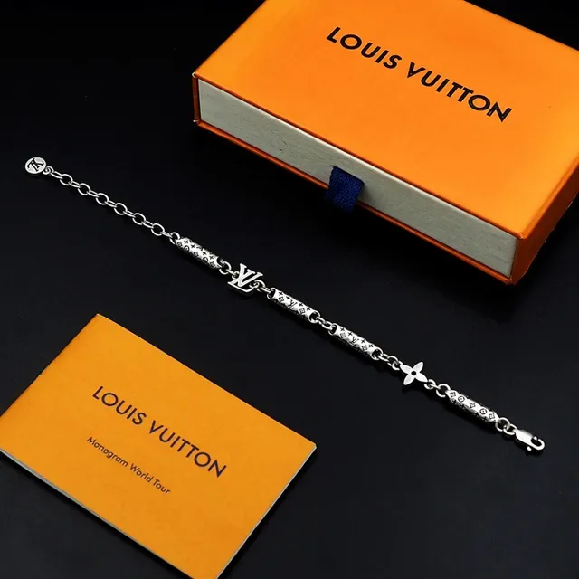 Louis Vuitton Monogram Hardware Silver Black Cylindrical Links Mixed Charm Elements Bracelet 5