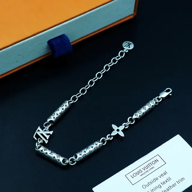 Louis Vuitton Monogram Hardware Silver Black Cylindrical Links Mixed Charm Elements Bracelet 6