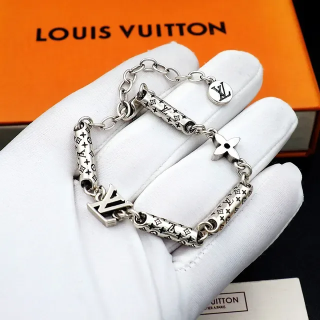 Louis Vuitton Monogram Hardware Silver Black Cylindrical Links Mixed Charm Elements Bracelet 9