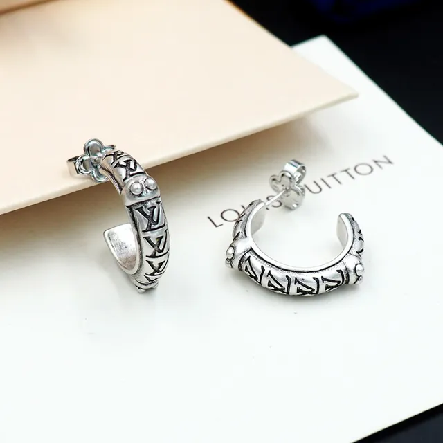Louis Vuitton Monogram Hoop Silver Black Earrings 2