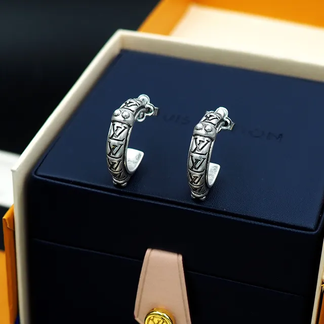Louis Vuitton Monogram Hoop Silver Black Earrings 3