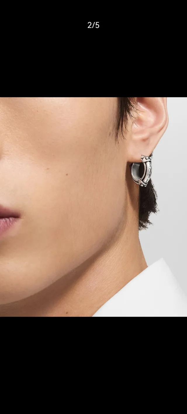 Louis Vuitton Monogram Hoop Silver Black Earrings 10
