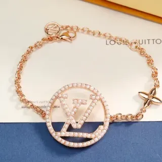 سوار Louis Vuitton Monogram لؤلؤ دائري قلادة سلسلة ذهب وردي