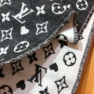 Louis Vuitton Monogram Reversible Scarf Black White Cashmere Scarf