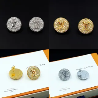 Louis Vuitton Monogram Stud أقراط فضي وذهبي دائرية Pavé-Crystal