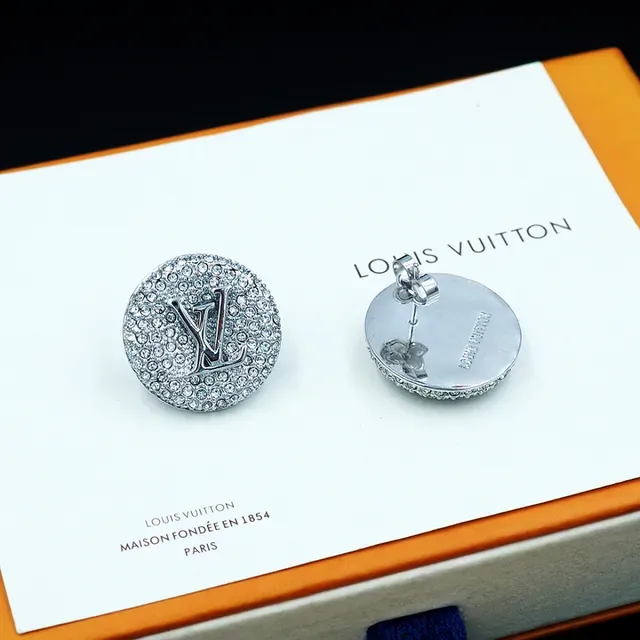 Louis Vuitton Monogram Stud Earring Silver Gold Circular Pavé-Crystal Earrings 7