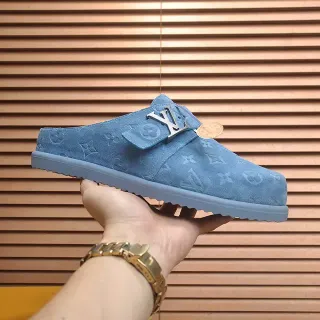 Louis Vuitton Mule Blue Monogrammed Suede Buckle Strap Casual Shoes