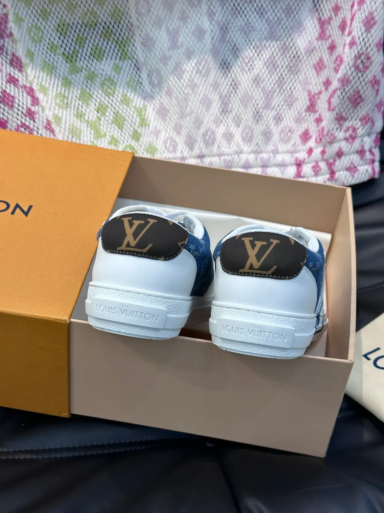 Louis Vuitton Navy White Monogram Denim Upper Oversized LV Logo Lifestyle Sneakers 3