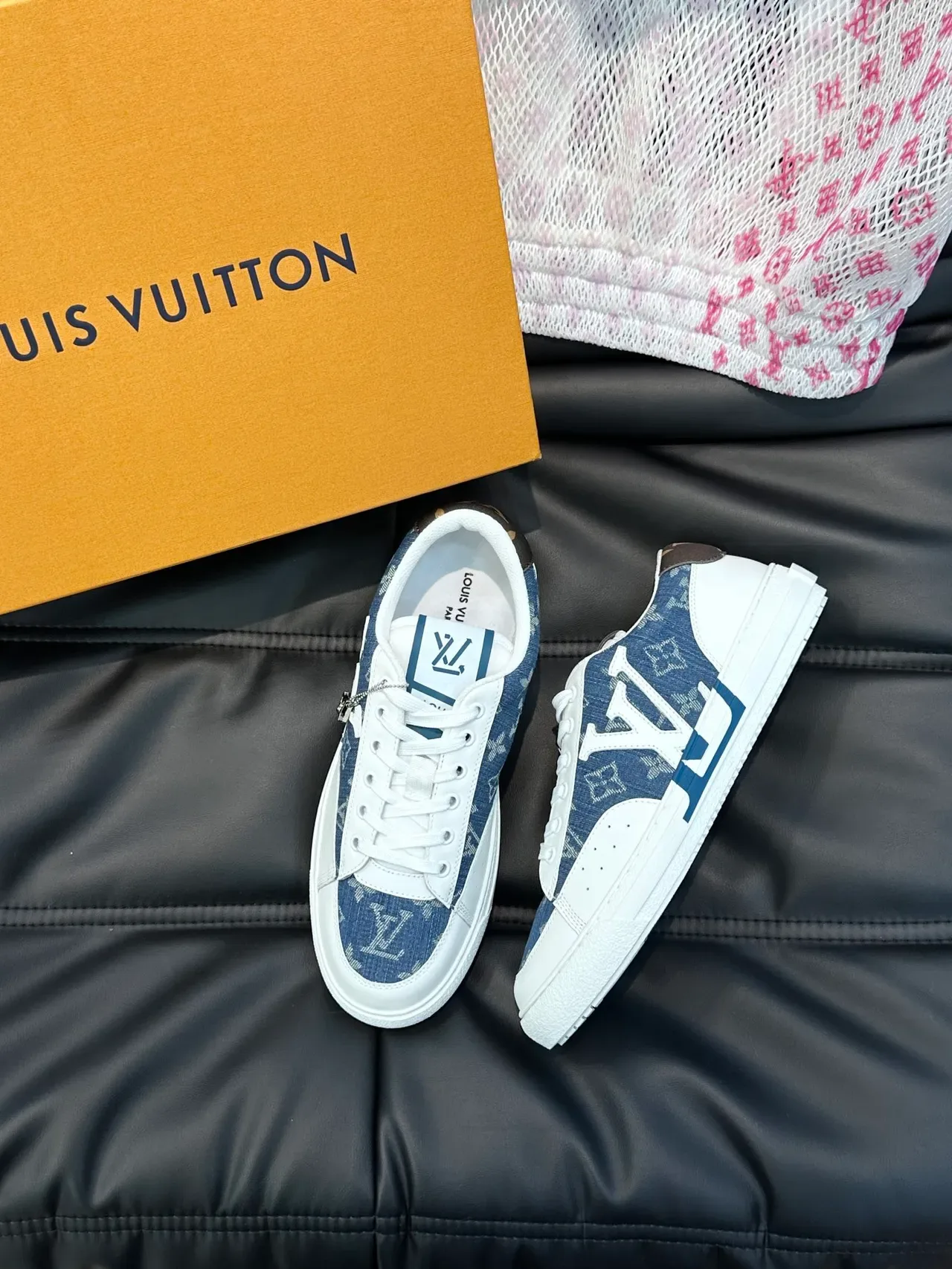 Louis Vuitton Navy White Monogram Denim Upper Oversized LV Logo Lifestyle Sneakers 4