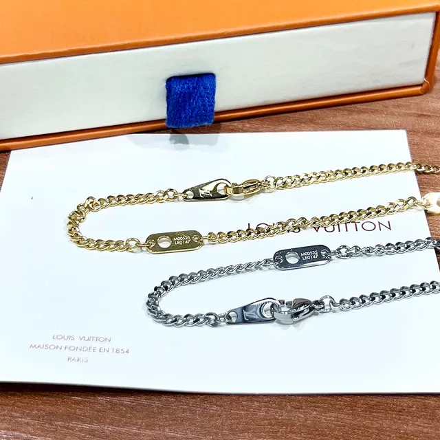 Louis Vuitton Padlock Necklace Brown Monogram Leather Silver and Gold Tone Necklaces 4