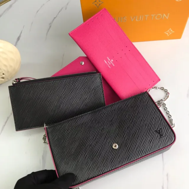 Louis Vuitton Pochette Accessoires Black Pink স্ট্রাকচার্ড ফ্ল্যাপ Epi লেদার টেক্সচার Envelope Clutch 5