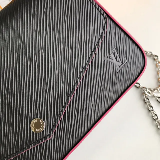 Louis Vuitton Pochette Accessoires Black Pink স্ট্রাকচার্ড ফ্ল্যাপ Epi লেদার টেক্সচার Envelope Clutch 7