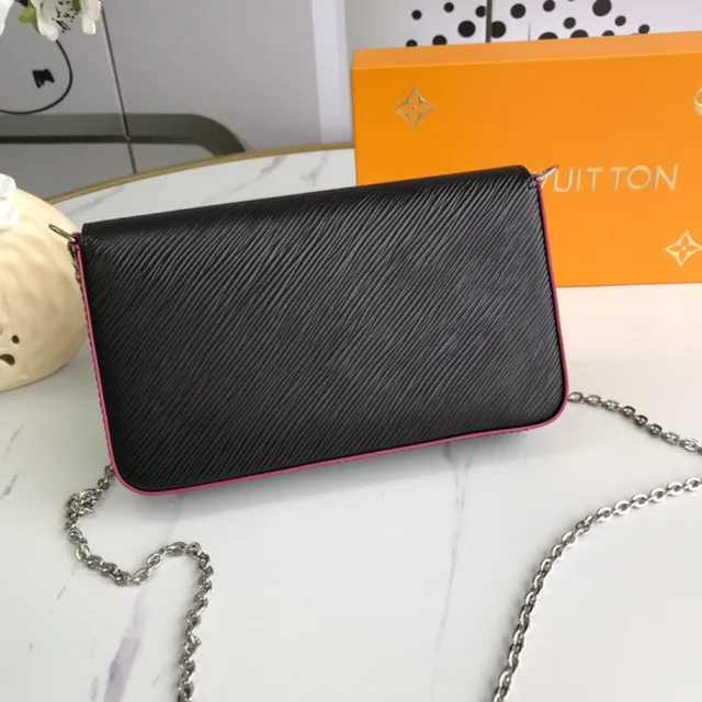 Louis Vuitton Pochette Accessoires Black Pink স্ট্রাকচার্ড ফ্ল্যাপ Epi লেদার টেক্সচার Envelope Clutch 9