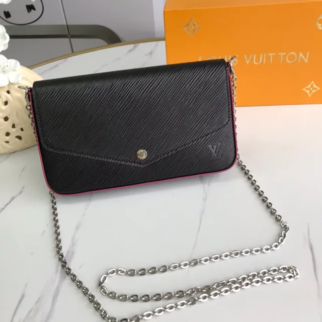 Louis Vuitton Pochette Accessoires Black Pink স্ট্রাকচার্ড ফ্ল্যাপ Epi লেদার টেক্সচার Envelope Clutch 10