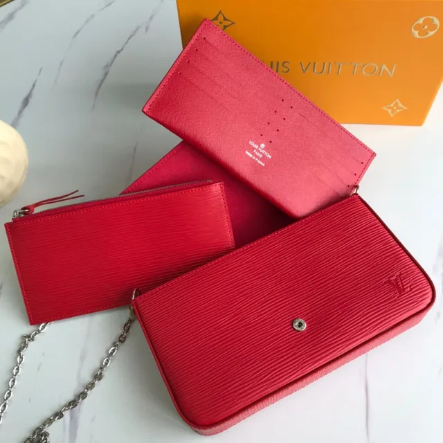 Louis Vuitton Pochette Accessoires Black Pink স্ট্রাকচার্ড ফ্ল্যাপ Epi লেদার টেক্সচার Envelope Clutch 14