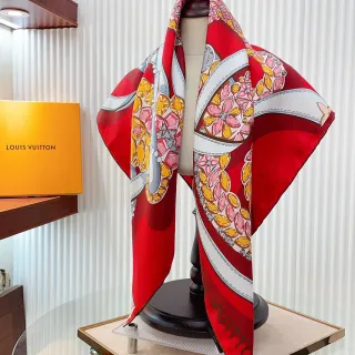Louis Vuitton मुद्रित जेमस्टोन फ्लोरल लाल रेशम स्कार्फ