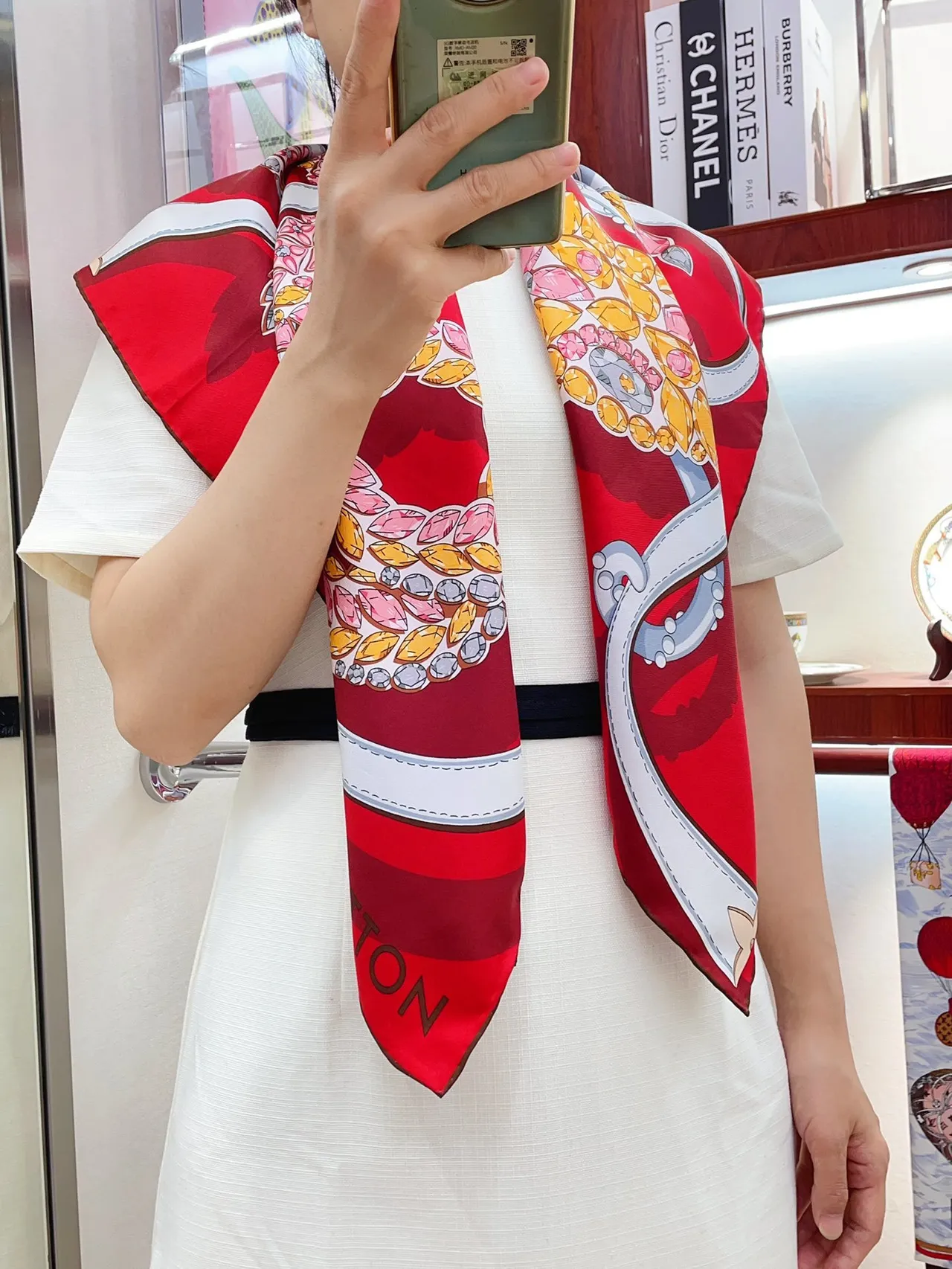 Louis Vuitton Printed Gemstone Floral Red Silk Scarf 2